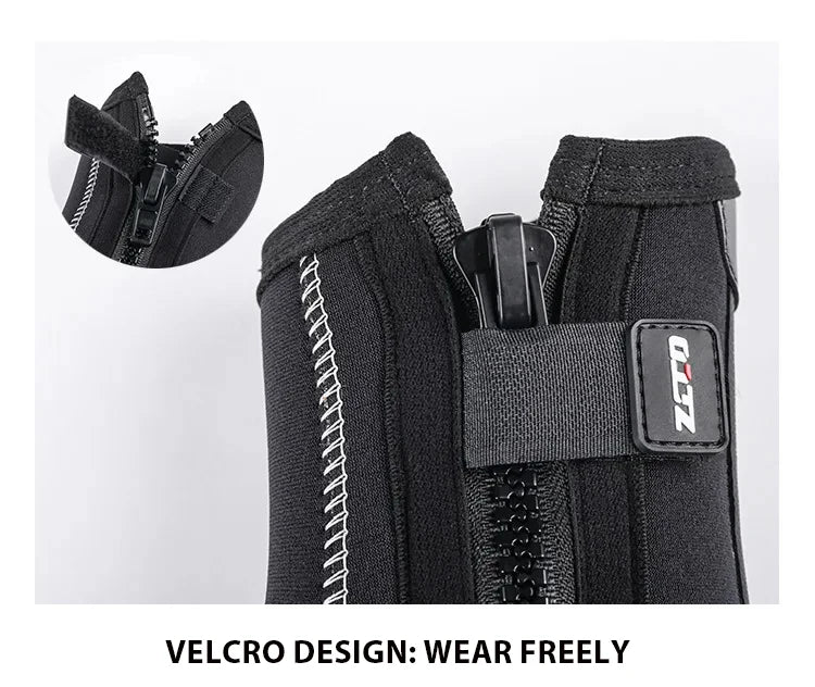 Adjustable YKK zipper and Velcro strap for a secure hold