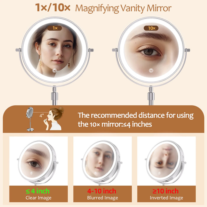 Dual-Sided 1X/10X Magnification Makeup Mirror with Auto Shut-Off