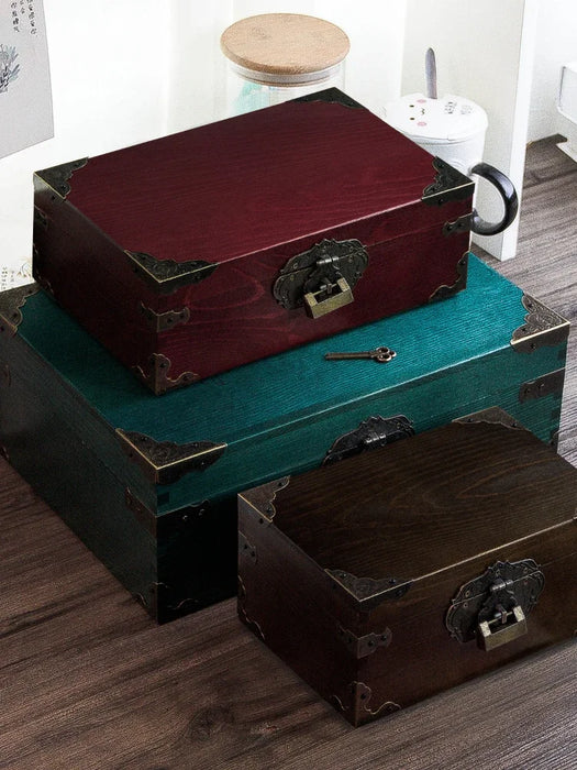 Retro Solid Wood Box Secure Single-Layer Storage for Sundries and Small Items