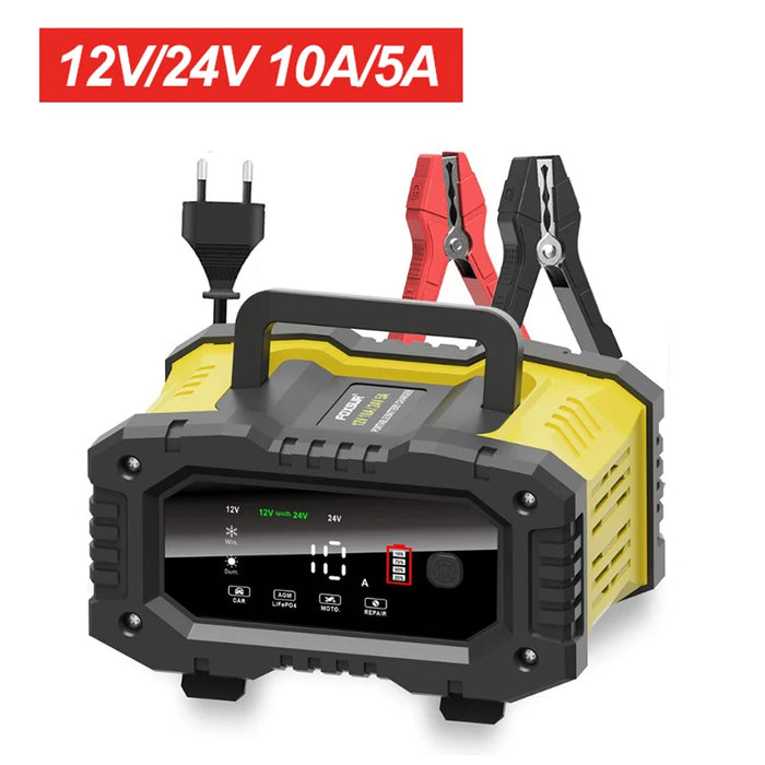Smart Battery Charger for Car Motorcycle, Yellow - 10A 5A, for Lithium AGM GEL Lead-Acid LiFePO4