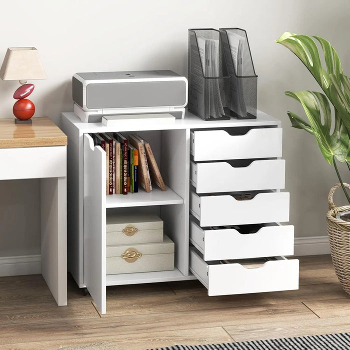 Modern Mobile Filing Cabinet Under Desk Storage with Drawers, Door & Large Top