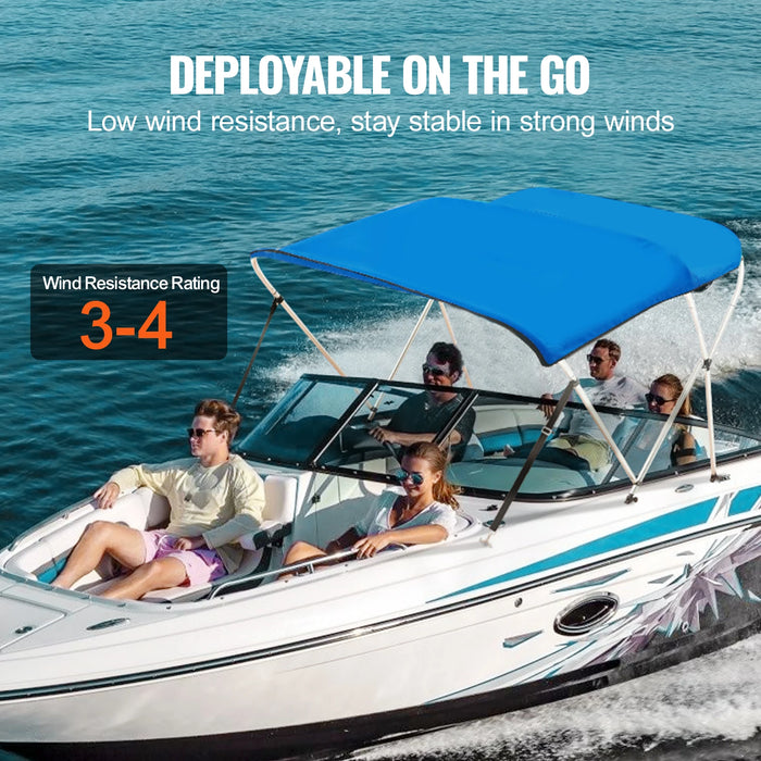 Blue Bimini Top Boat Cover with 900D Polyester Canopy and Waterproof Sun Shade