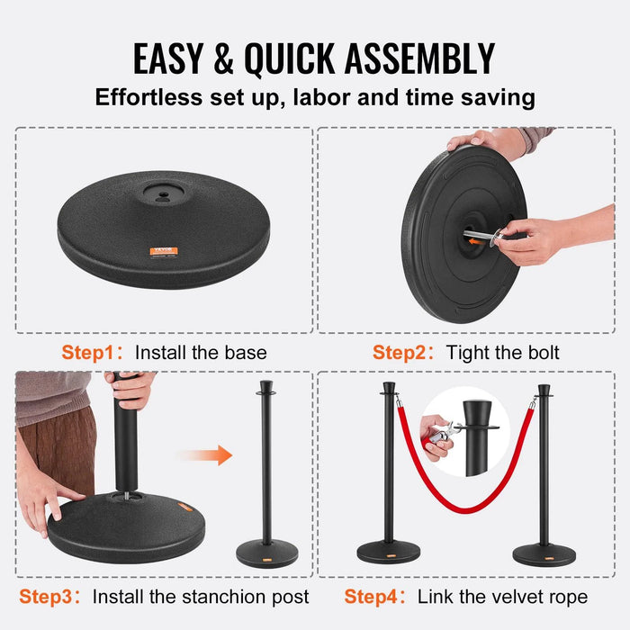 Two durable black stanchion posts with velvet ropes for crowd control