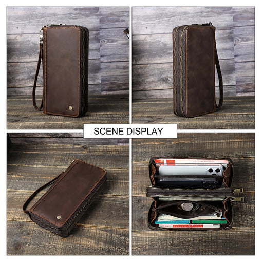  Genuine leather men's clutch wallet with spacious compartments and card slots 