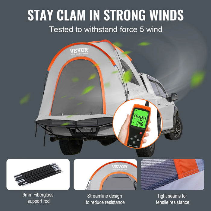 Truck bed tent with waterproof PU double layer and rainfly