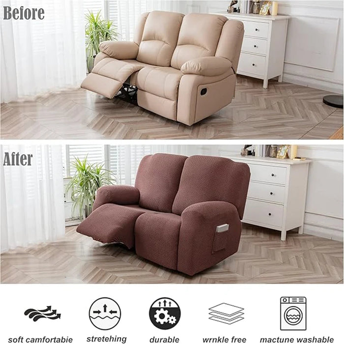 Stretch Recliner Sofa Covers with Console, 6PCS Wine Red