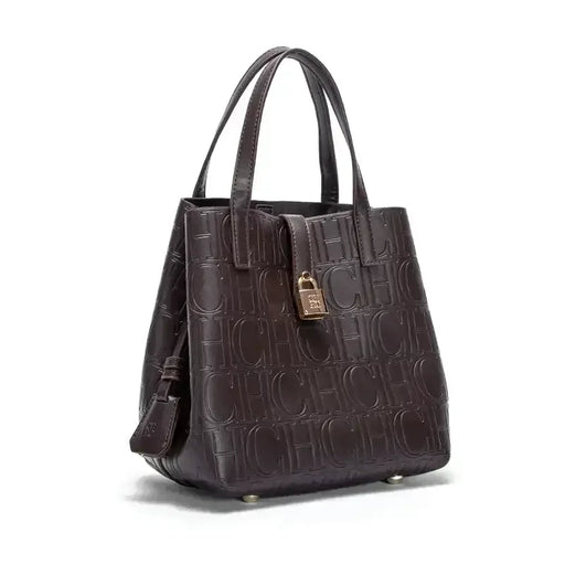 High-quality PU leather with embossed letter-print design tote bag