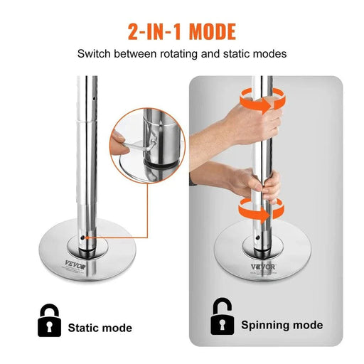 Professional Spinning Static Dancing Pole Kit 45mm Portable Removable Heavy-Duty Stainless Steel Pole (2184x2642 mm) for home and studio use