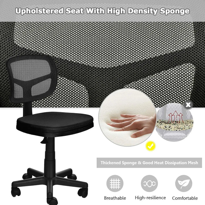 Compact Armless Desk Chair Height Adjustable, Breathable Mesh, Ergonomic Low Back Design