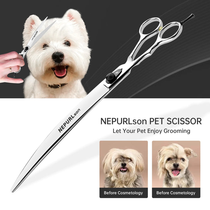 10-Inch Silver Straight Pet Grooming Scissors – 440C Steel