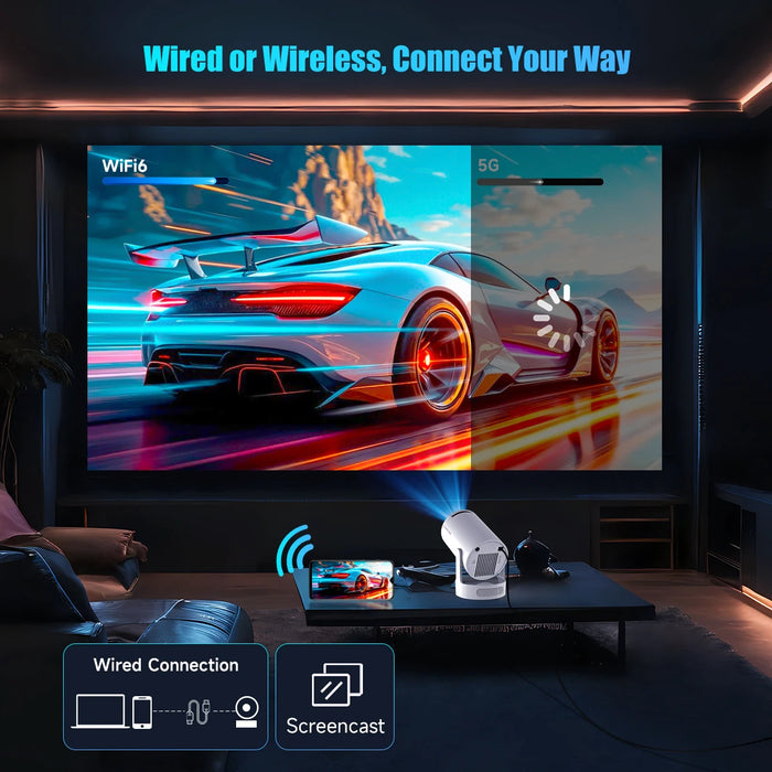 4K Portable Projector Grey with WiFi6 Android 11 and Speaker