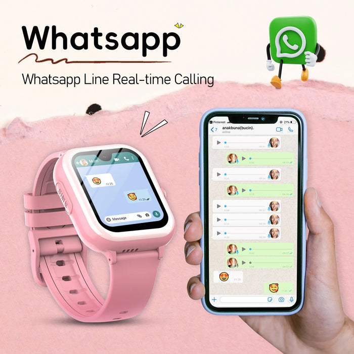 Pink Waterproof 4G Smartwatch for Kids with WhatsApp Support