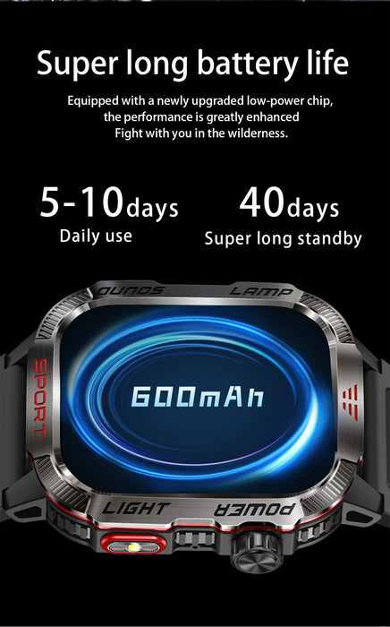 Waterproof Bluetooth Smartwatch with Compass & Flashlight – Blue