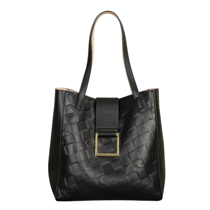 Premium black PU leather shoulder bag with soft bucket design and versatile wear 