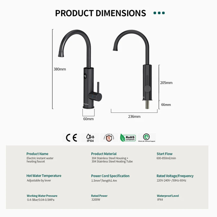 Waterproof Digital Kitchen Faucet with Fast Heating