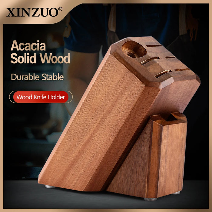 8-Hole Acacia Wood Knife Storage Organizer for Kitchen