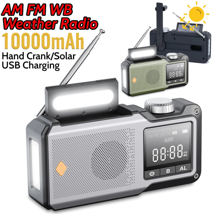 10000mAh Solar Hand Crank Emergency Radio with Flashlight & SOS