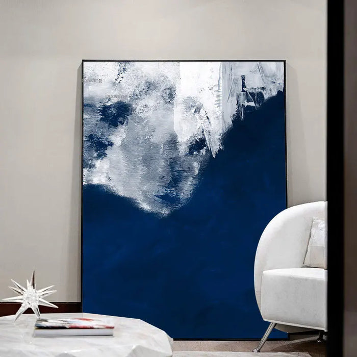 Modern Abstract Sea Print Framed Vertical Canvas Art for Home, Café, or Apartment Décor
