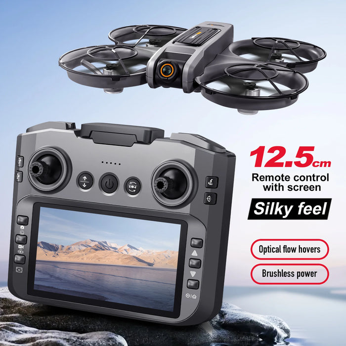 Foldable 8K Drone with Display and 3 Batteries Gray