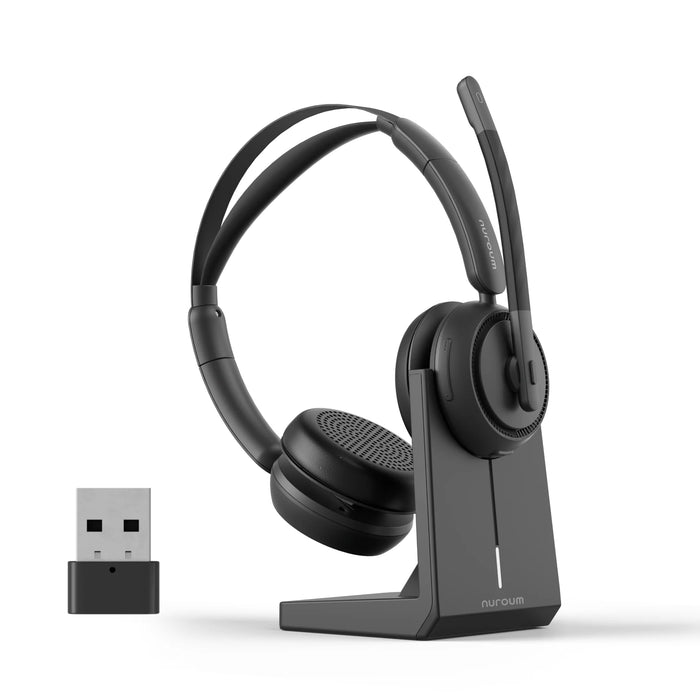 Wireless Headset with AI Noise Cancelling and Charging Stand