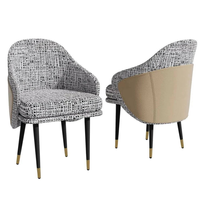 Set of 2 khaki linen and leather upholstered dining chairs for home or apartment use