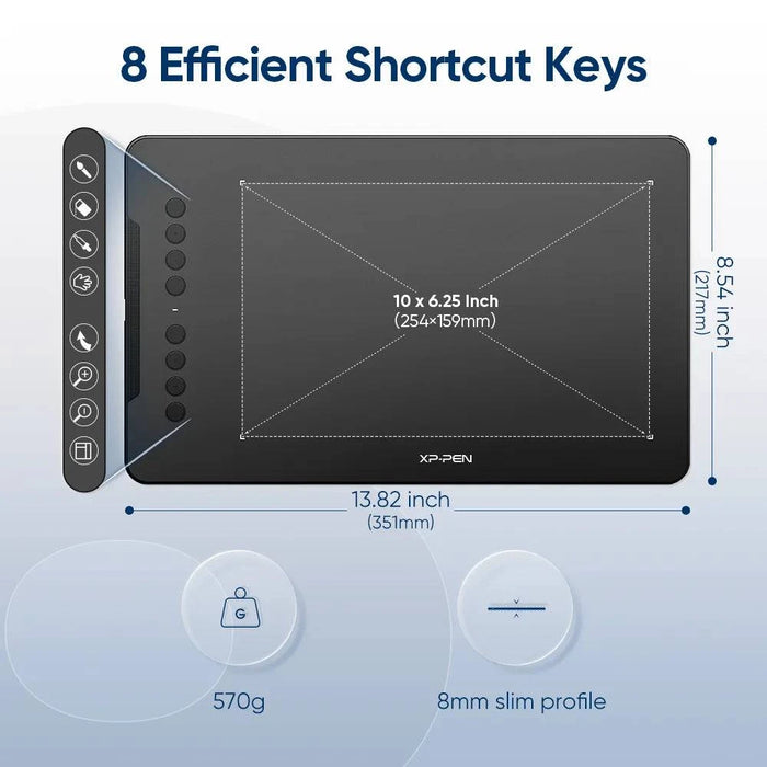 25-Cm Drawing Tablet with 8 Shortcut Keys, Tilt Support, and 8192 Pressure Levels (01V2-Green) - FLUXA