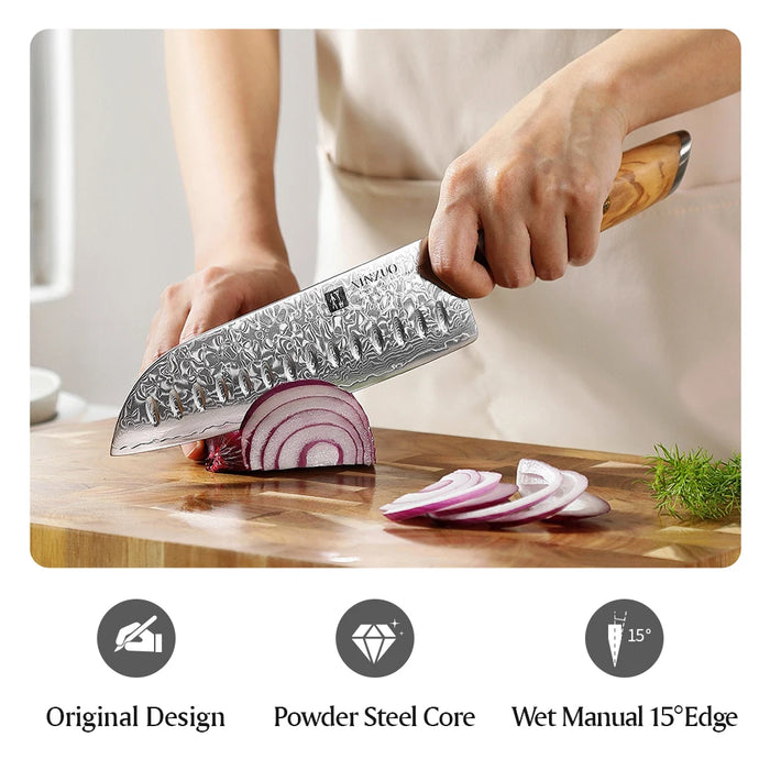 7'' Damascus Steel Santoku Kitchen Knife