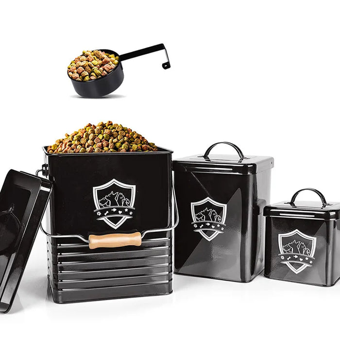 Large Capacity Metal Pet Food Storage Container with Lid Black Galvanized Iron, 3 Sizes