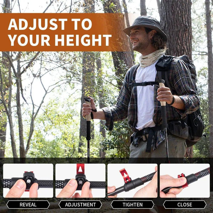 Adjustable Carbon Fiber Trekking Poles with three-section telescopic design
