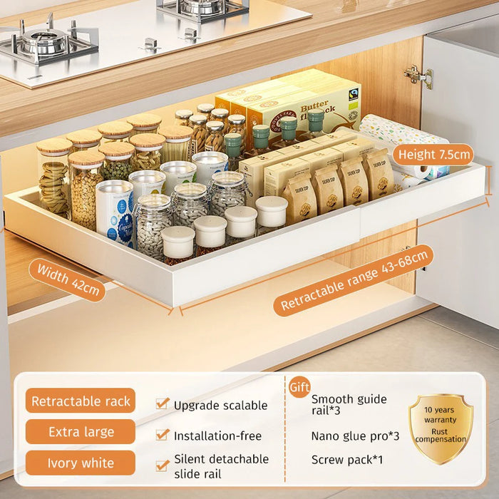 White XL Metal Kitchen Organizer with Pull-Out Slide Drawer