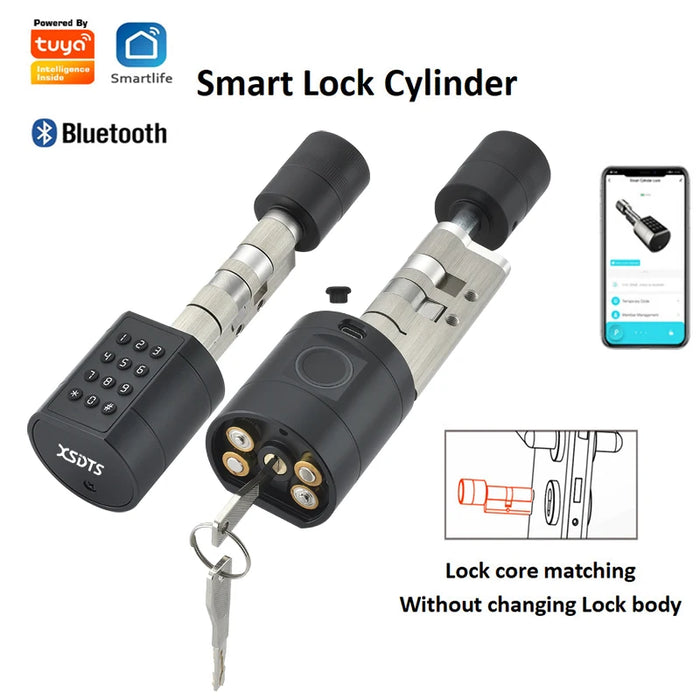 Fingerprint Cylinder Smart Door Lock Silver with Gateway Digital Keypad Key Card