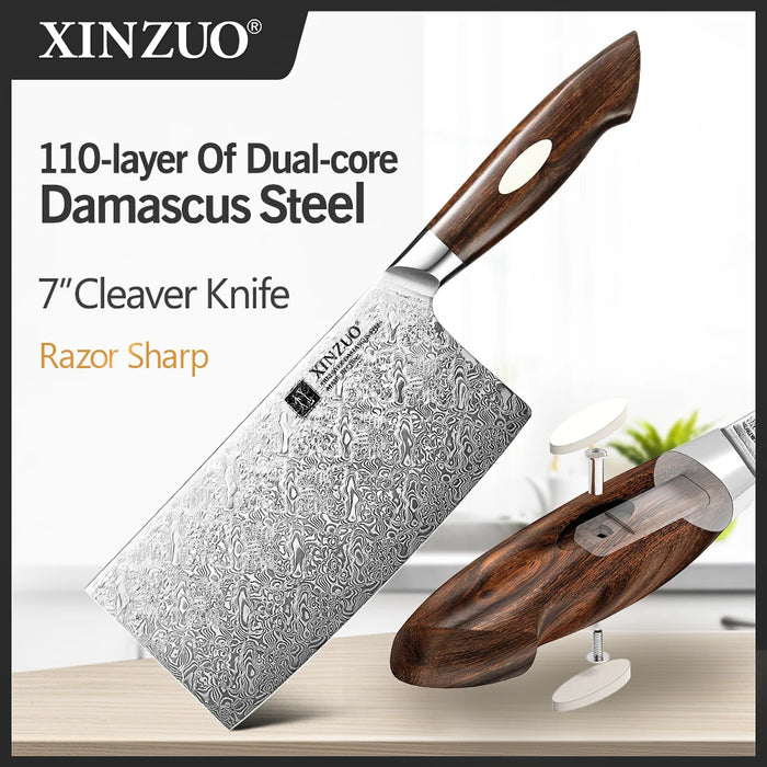 7" Dual-Core Damascus Kitchen Knife with Ergonomic Handle