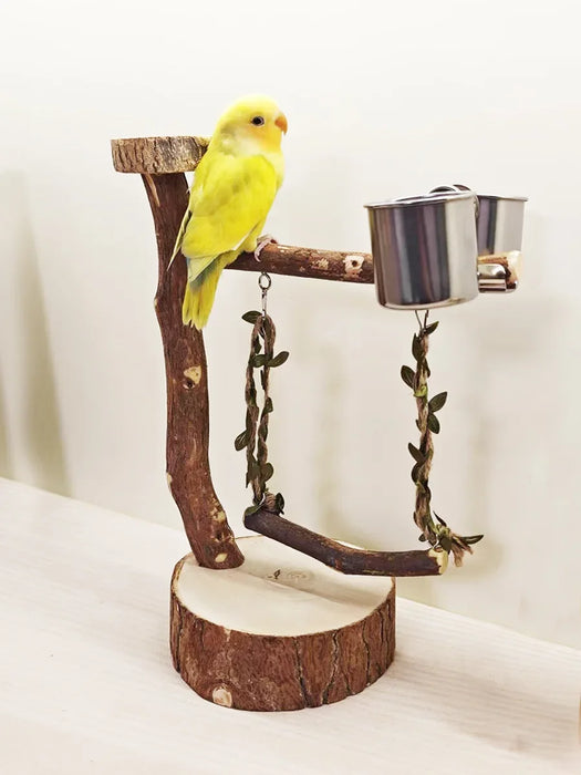 Natural Wood Bird Stand with Swing Ideal for Parrot Rest, Exercise & Interaction