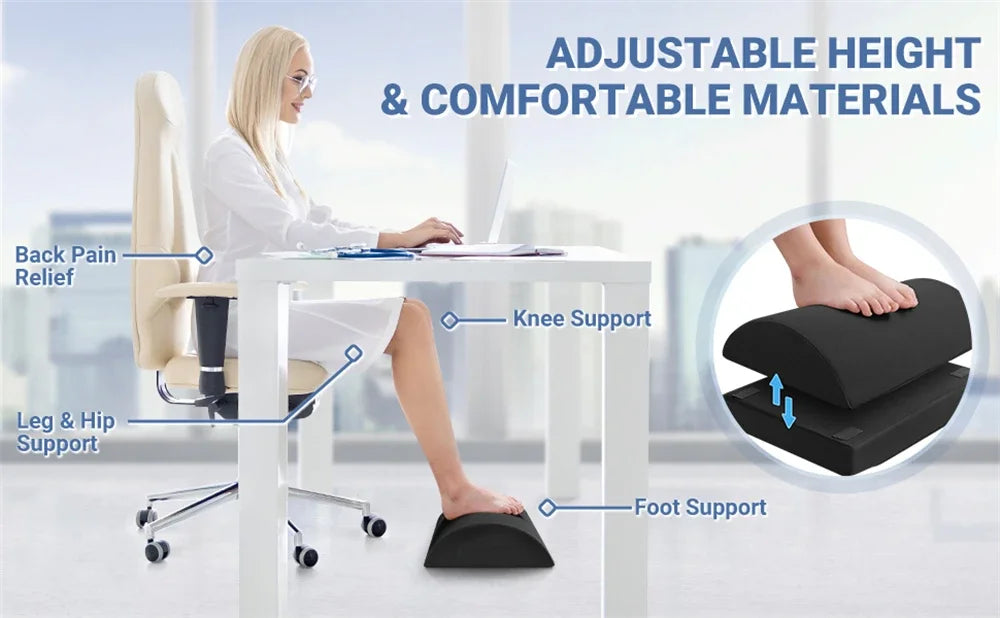 Adjustable Memory Foam Foot Rest providing ergonomic support for office and travel