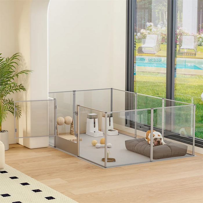 10-Panel Clear Acrylic Dog Playpen with Waterproof Pad