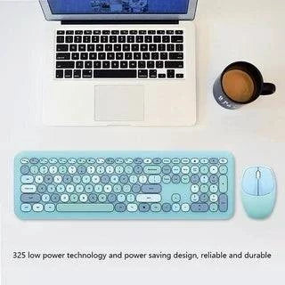 Wireless Keyboard and Mouse Combo Full-Size Retro 2.4G Black for Windows and Mac, Blue 2 - FLUXA