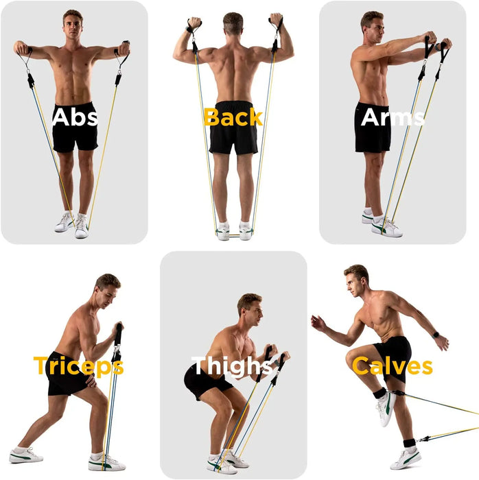 Portable and space-saving set for home, travel, or office workouts