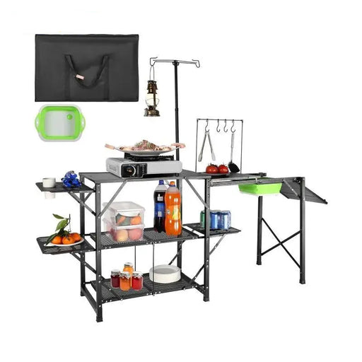 Camping Kitchen Table with Sink, Aluminum Folding Outdoor Cook Station for Picnic