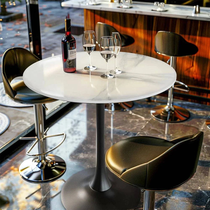 78cm round kitchen dining table with sintered stone top in white and black
