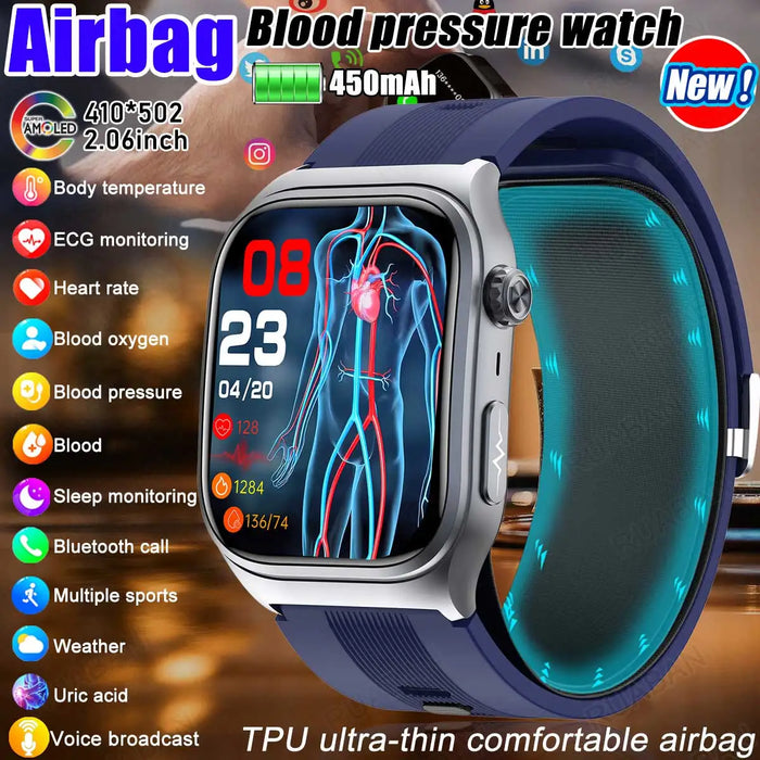 Smartwatch with ECG, Blood Pressure & Uric Acid Monitor Blue