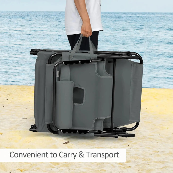 Portable Beach Lounge Chair with Face Opening, Removable Pillow & 5 Reclining Positions