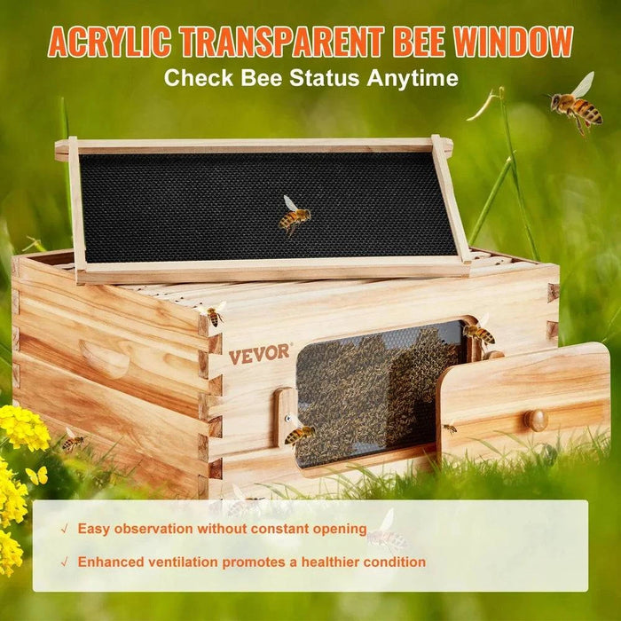 Bee Hive Deep Box Starter Kit made of 100% Beeswax Coated Cedar Wood and Langstroth Design with Transparent Acrylic (2ZHGH - 30 Frames)