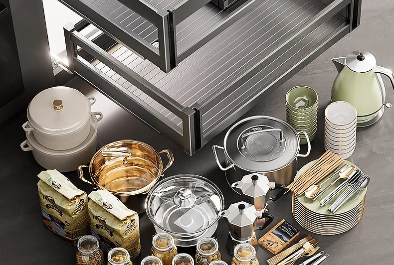 Double-Layer Kitchen Cabinet Drawer Rack – Aluminum Storage Organizer