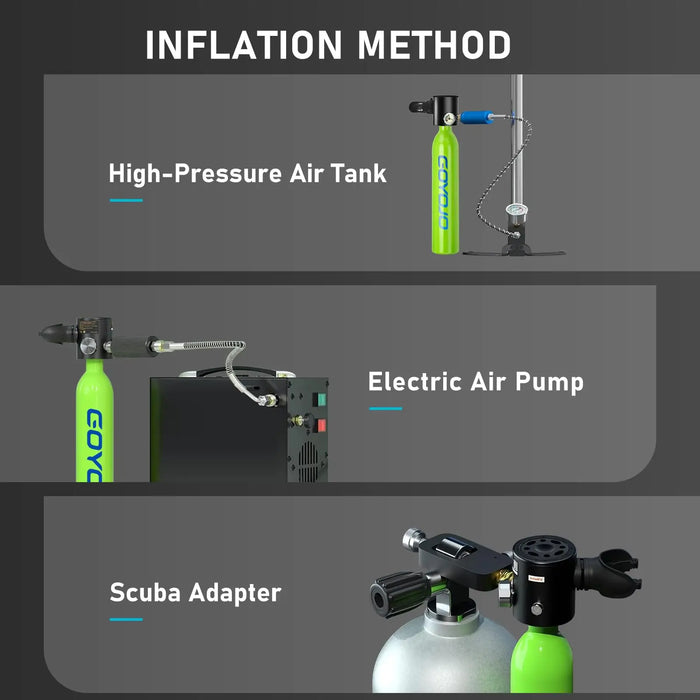 0.5L Portable Scuba Tank Green with Pressure Gauge Adapter