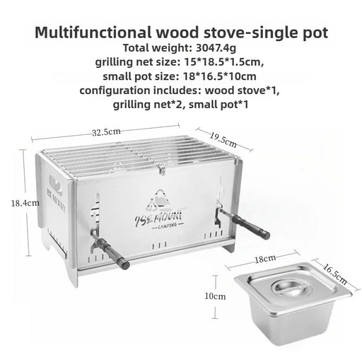 Portable BBQ grill and wood stove for picnics and adventures