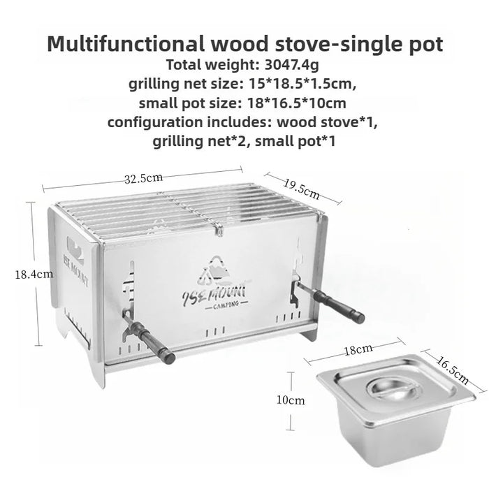 Portable BBQ grill and wood stove for picnics and adventures