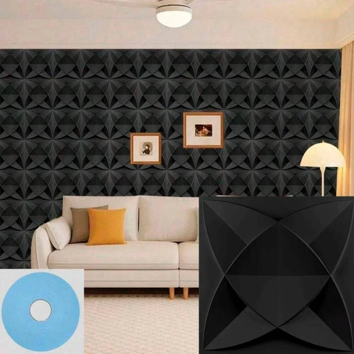
3D black geometric patterned PVC wall panel for modern interiors