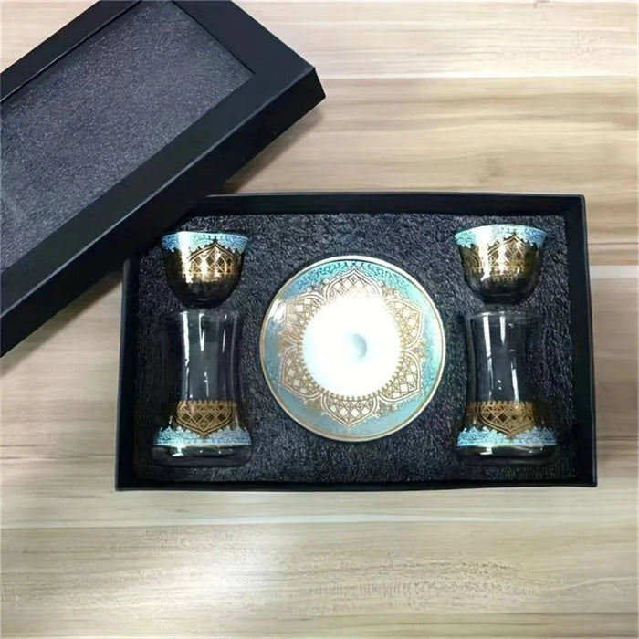 Luxurious glass coffee cup set for afternoon tea sessions or a thoughtful gift, adding a touch of Turkish sophistication