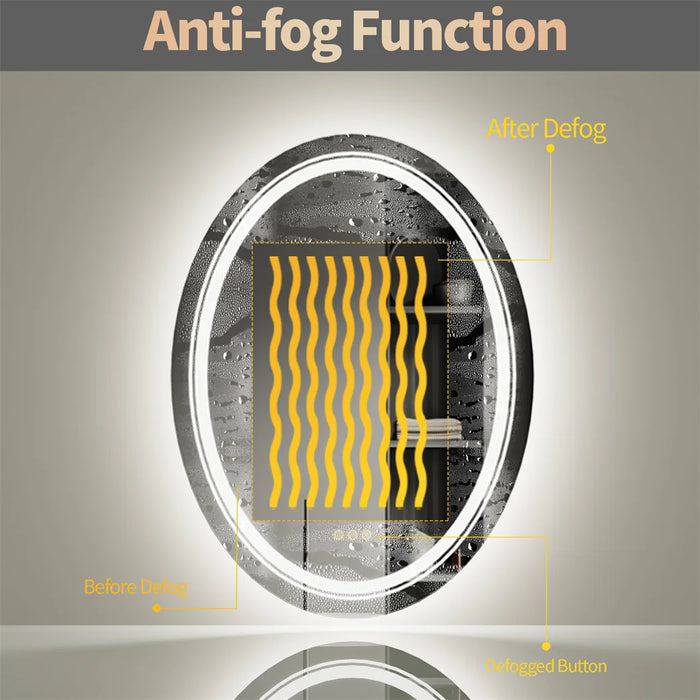 Modern Oval LED Bathroom Mirror with Dimming and Defog Features