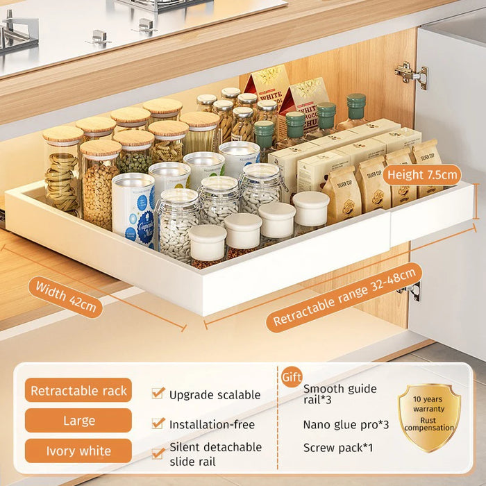 White-L Metal Kitchen Organizer with Pull-Out Slide Drawer